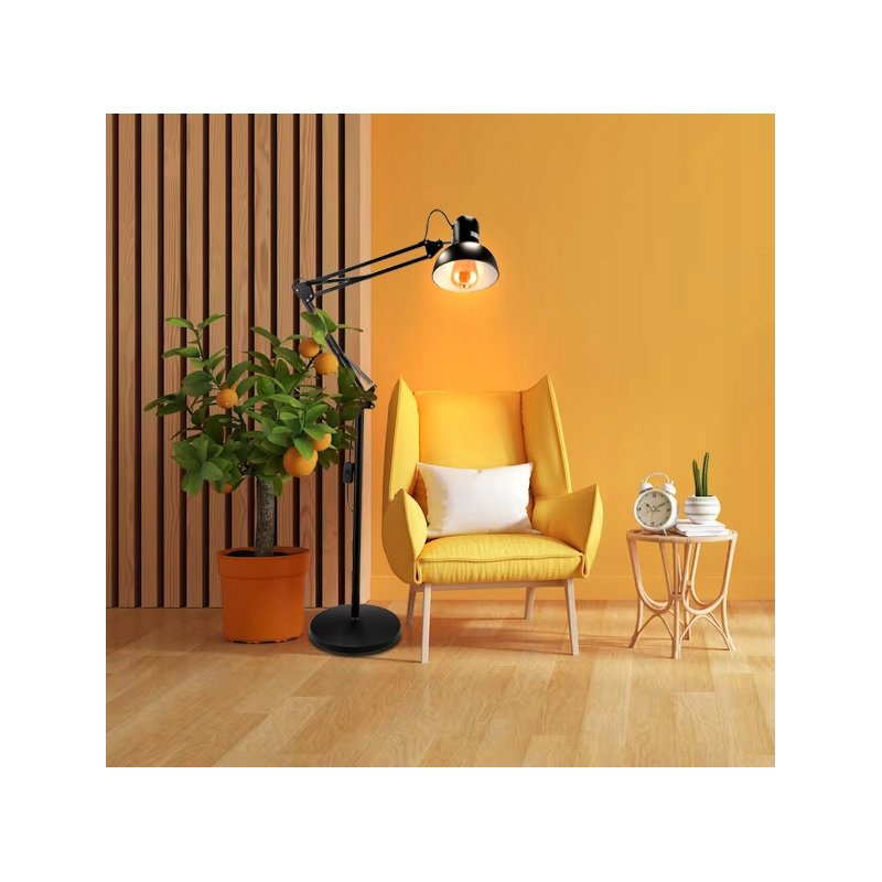 Lampa stojąca podłogowa loft led pojedyncza 1x E27 regulowana czarna 185cm