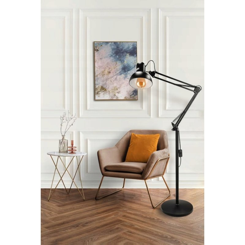 Lampa stojąca podłogowa loft led pojedyncza 1x E27 regulowana czarna 185cm
