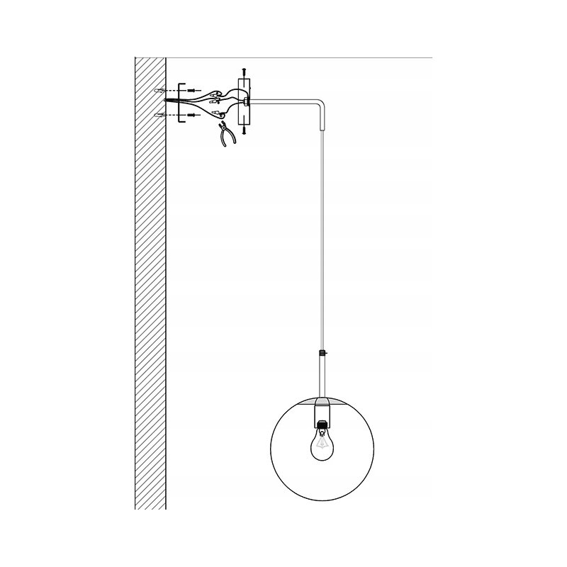 Lampa kinkiet ścienny WISZĄCY prosty LOFT na klosz SZKLANY KULA na 1x E27