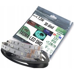 TAŚMA LED 12V 5050 30LED IP20 RGB 1mb z końcówką