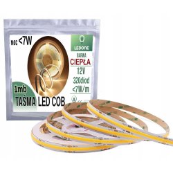 TAŚMA dekoracyjna LED COB 12V 7W/mb NEON BARWA biała CIEPŁA 320diod 1m