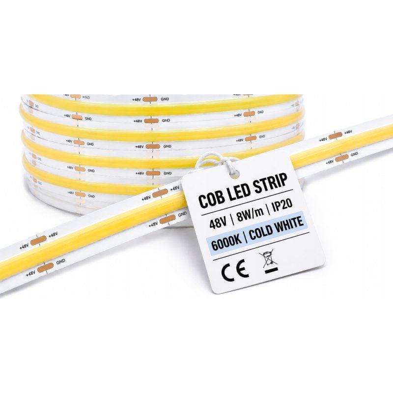 Taśma LED COB linia PRO 48V 8W 480 diod na metr Neon Zimny 1m z rolki 50m
