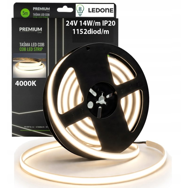 Taśma LED FULL COB 24V 5m 14W/m 1152diod 1750lm/m MOCNA PEŁNA LINIA PREMIUM
