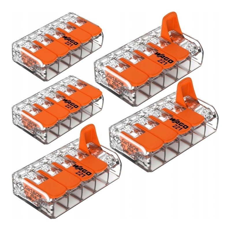 Zestaw Szybkozłączka kostka WAGO 5x 0,08mm-4mm 221-413 zaciskowa klips 5szt