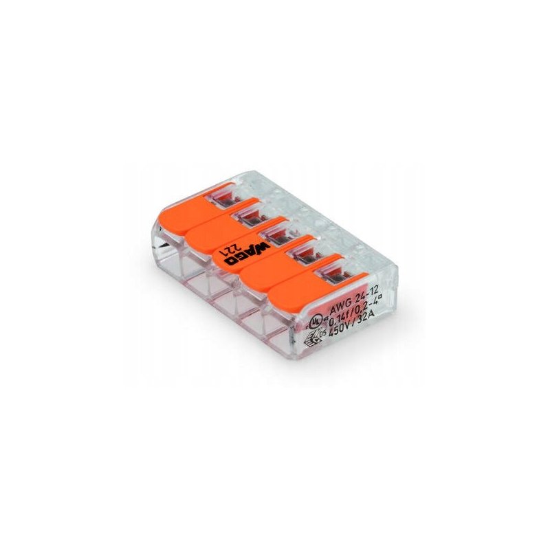 Zestaw Szybkozłączka kostka WAGO 5x 0,08mm-4mm 221-413 zaciskowa klips 5szt