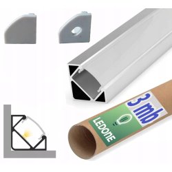 Zestaw 3mb Profil aluminiowy NAROŻNY SREBRNY + KLOSZ mleczny do taśm led