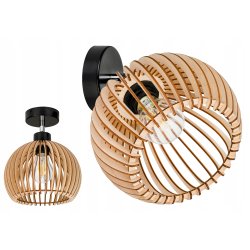 LAMPA KINKIET ŚCIENNY REGULOWANY LOFT RUSTYKALNY KLOSZ KULA DREWNO E27
