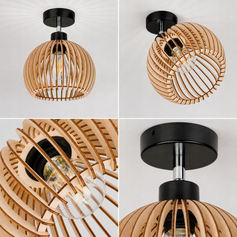 LAMPA KINKIET ŚCIENNY REGULOWANY LOFT RUSTYKALNY KLOSZ KULA DREWNO E27