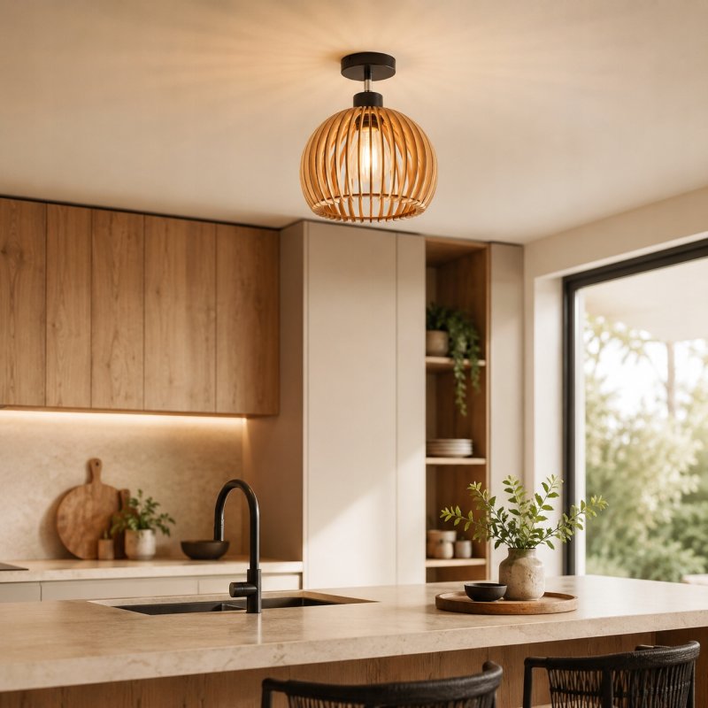 LAMPA KINKIET ŚCIENNY REGULOWANY LOFT RUSTYKALNY KLOSZ KULA DREWNO E27
