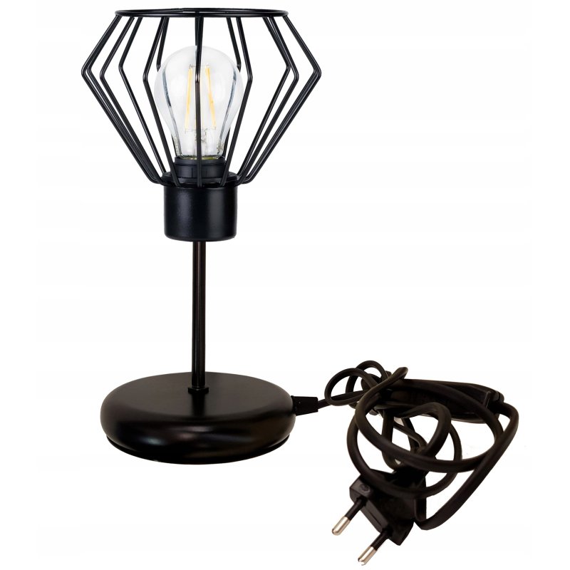 LAMPKA NOCNA LAMPA STOŁOWA LOFT CZARNA E27 DRUT DRUCIANA DIAMENT