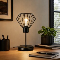 LAMPKA NOCNA LAMPA STOŁOWA LOFT CZARNA E27 DRUT DRUCIANA DIAMENT