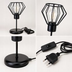 LAMPKA NOCNA LAMPA STOŁOWA LOFT CZARNA E27 DRUT DRUCIANA DIAMENT
