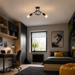 SUFITOWA LAMPA WISZĄCA PLAFON ŻYRANDOL CZARNY LOFT EDISON 2xE27