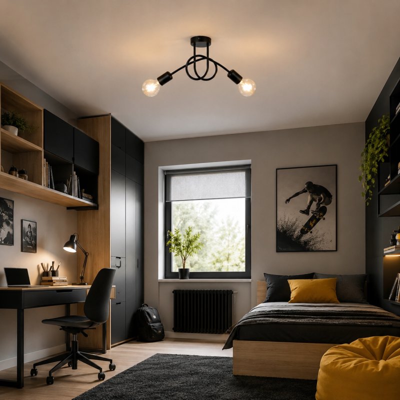 SUFITOWA LAMPA WISZĄCA PLAFON ŻYRANDOL CZARNY LOFT EDISON 2xE27