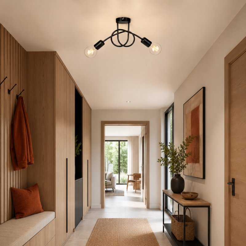 SUFITOWA LAMPA WISZĄCA PLAFON ŻYRANDOL CZARNY LOFT EDISON 2xE27