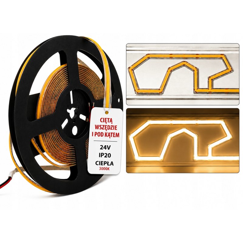 Taśma LED COB 24V 9W 8mm 480d/mb Neon CIEPŁY 1m FREE CUT cięta co 1mm
