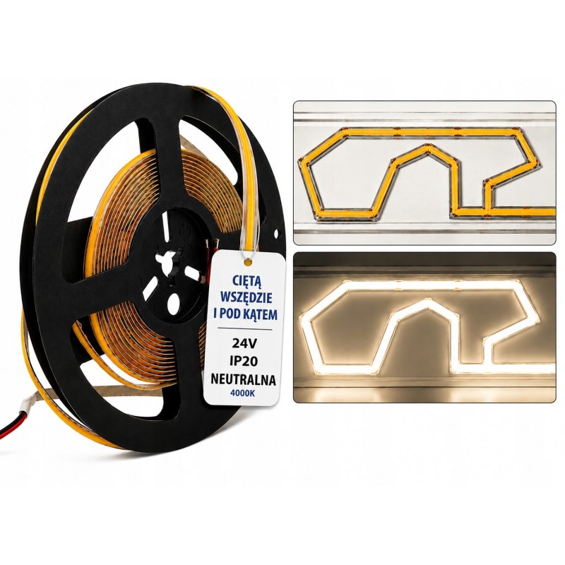 Taśma LED COB 24V 9W 8mm 480d/mb Neon NEUTRALNY 1m FREE CUT cięta co 1mm