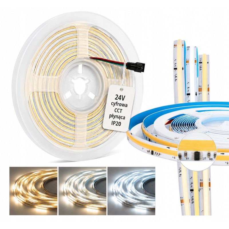 TAŚMA LED COB IP20 24V 576d Magic Pixel PŁYNĄCA CCT WS2811 cyfrowa 1m