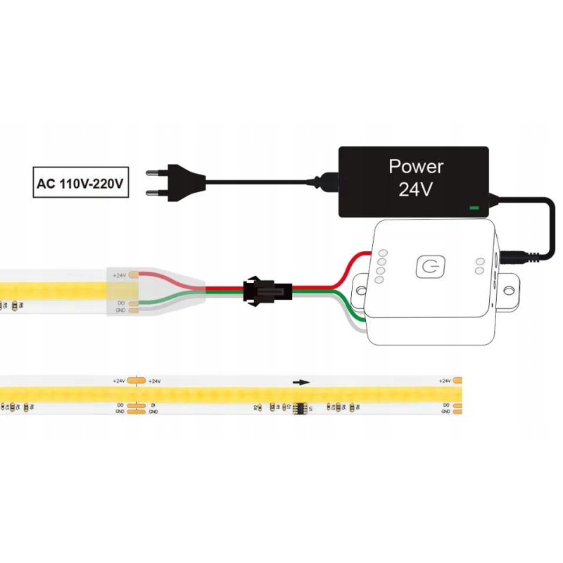 TAŚMA LED COB IP20 24V 576d Magic Pixel PŁYNĄCA CCT WS2811 cyfrowa 1m