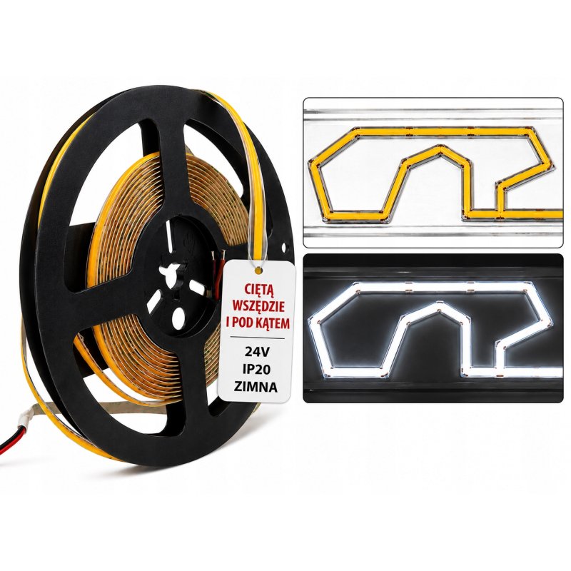 Taśma LED COB 24V 9W 8mm 480d/mb NeonZIMNY 1m FREE CUT cięta co 1mm