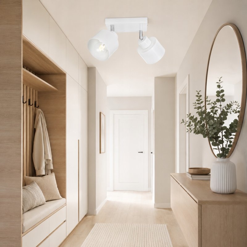 LAMPA PLAFON SUFITOWA ŻYRANDOL BIAŁY REFLEKTORY REGULACJA LOFT KUBEK 2xE27