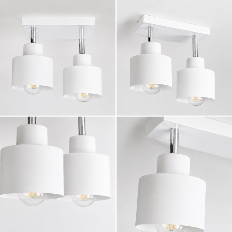 LAMPA PLAFON SUFITOWA ŻYRANDOL BIAŁY REFLEKTORY REGULACJA LOFT KUBEK 2xE27