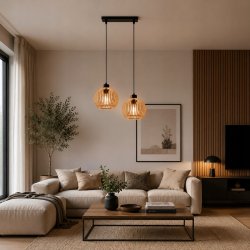 LAMPA WISZĄCA SUFITOWA ŻYRANDOL ZWIS DREWNIANA BOHO E27