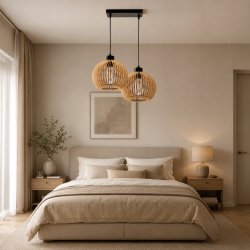LAMPA WISZĄCA SUFITOWA ŻYRANDOL ZWIS DREWNIANA BOHO E27