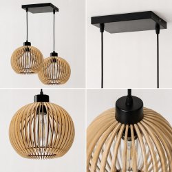 LAMPA WISZĄCA SUFITOWA ŻYRANDOL ZWIS DREWNIANA BOHO E27