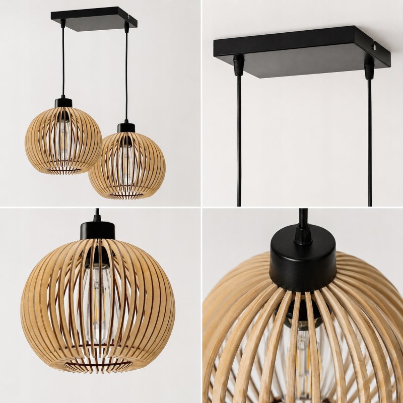 LAMPA WISZĄCA SUFITOWA ŻYRANDOL ZWIS DREWNIANA BOHO E27