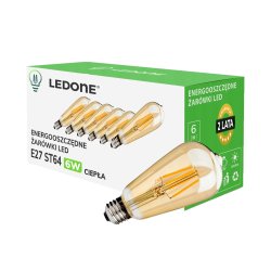 6x Żarówka LED filament E27 ST64 6W CIEPŁA Vintage dymna amber Zestaw LED