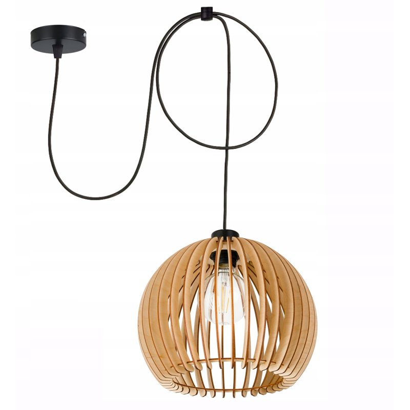 LAMPA sufitowa wisząca zwis PAJĄK Loft Drewno kula XL 31cm na 1x E27