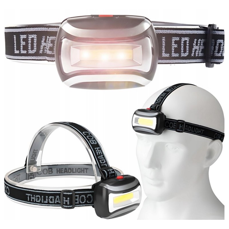 LATARKA CZOŁOWA Lampka na głowę CZOŁÓWKA LED COB 3W na baterię 3x AAA