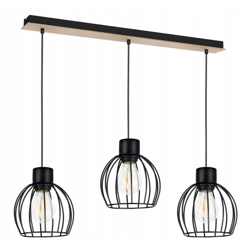 Lampa wisząca zwis żyrandol sufitowa LOFT klosz KULA metal Drewno na 3x E27