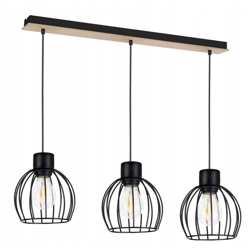 Lampa wisząca zwis żyrandol sufitowa LOFT klosz KULA metal Drewno na 3x E27