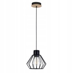 LAMPA wisząca sufitowa ŻYRANDOL zwis BRYLANT metal CZARNY + DREWNO na 1 E27