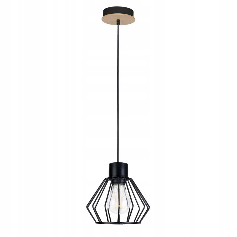 LAMPA wisząca sufitowa ŻYRANDOL zwis BRYLANT metal CZARNY + DREWNO na 1 E27