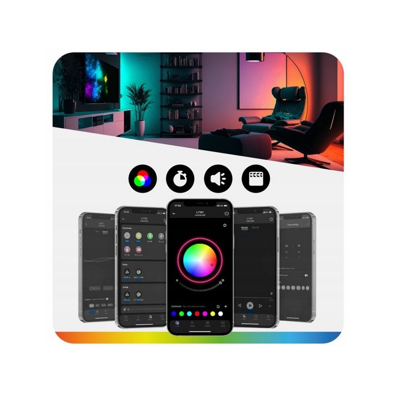 Taśma LED 2,5M RGB 5050 Bluetooth APLIKACJA MOBILNA PILOT MUZYKA ZESTAW 12V