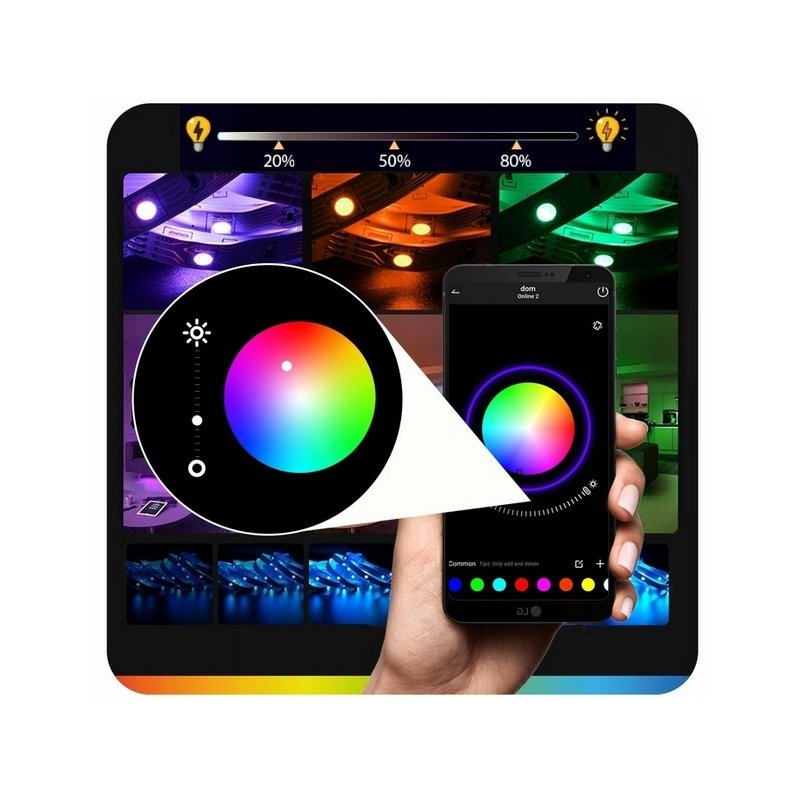 Taśma LED 2,5M RGB 5050 Bluetooth APLIKACJA MOBILNA PILOT MUZYKA ZESTAW 12V