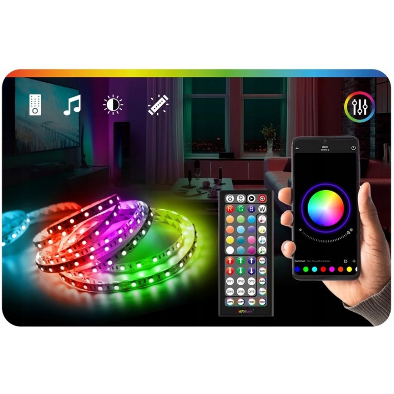 Taśma LED 2,5M RGB 5050 Bluetooth APLIKACJA MOBILNA PILOT MUZYKA ZESTAW 12V