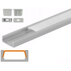 PROFIL aluminiowy NAWIERZCHNIOWY srebrny + KLOSZ mleczny zaślepki 1m do led