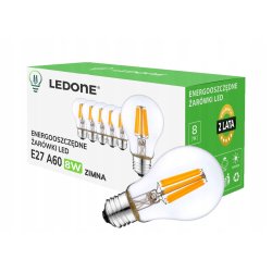6x Żarówka LED filament E27 A60 8W biała ZIMNA retro CLEAR Zestaw LEDOWY