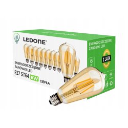 10x Żarówka LED filament E27 ST64 6W CIEPŁA Vintage dymna amber Zestaw LED