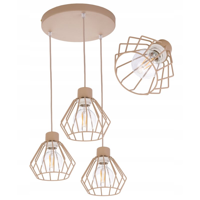 LAMPA WISZĄCA ZWIS ŻYRANDOL SUFITOWY klosz BRYLANT na E27 KASZMIR beż ecru