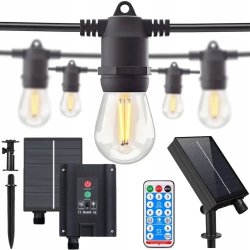 Girlanda SOLARNA i USB ogrodowa lampki solarne LED G45 E27 x15 + Pilot 15m