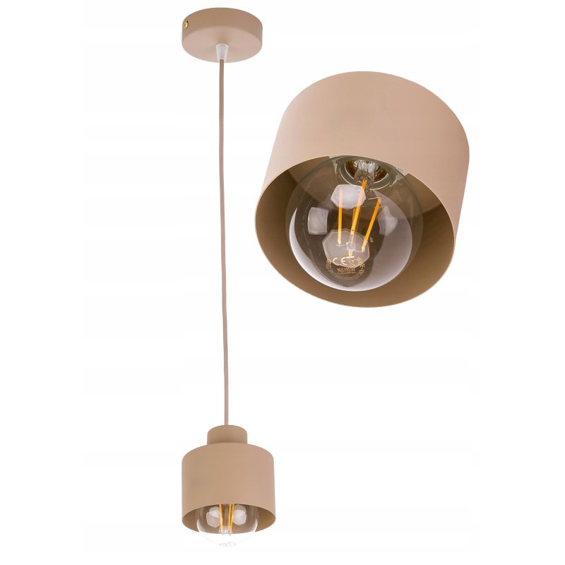 LAMPA WISZĄCA ZWIS ŻYRANDOL SUFITOWY klosz KUBEK E27 KASZMIR beż ecru beige