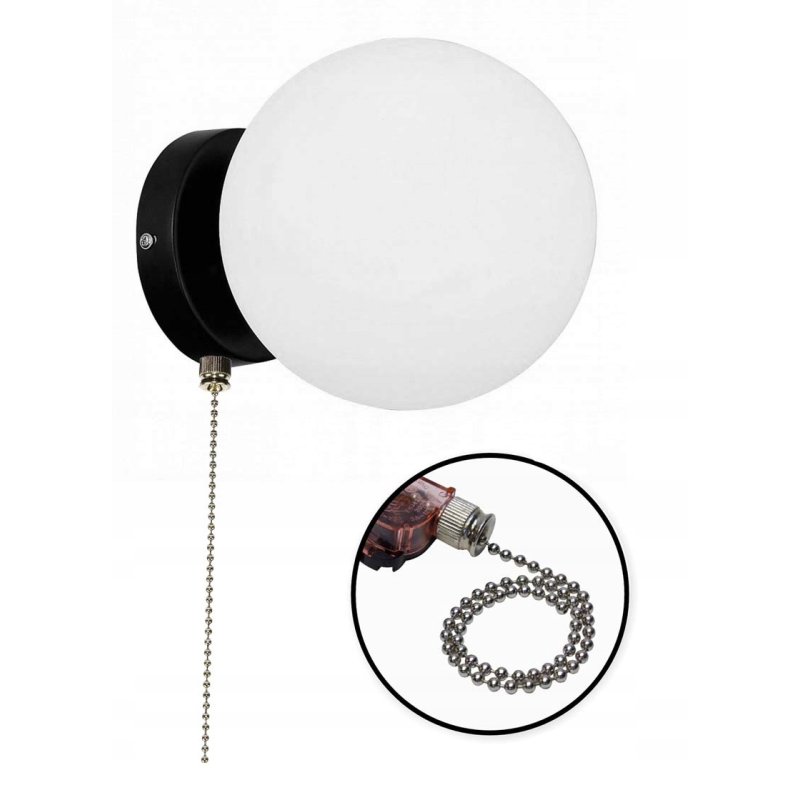 LAMPA ścienna KINKIET z włącznikiem on/off łańcuszkowym SZKLANY KLOSZ KULA