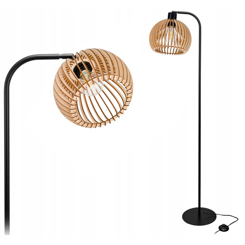 LAMPA STOJĄCA PODŁOGOWA LOFT na 1 LED E27 regulowana GIĘTA Z KLOSZEM DREWNO