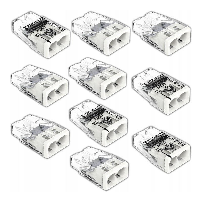 10x Szybkozłączka kostka WAGO 2-torowa na drut 2x0,5mm-2,5mm zaciskowa