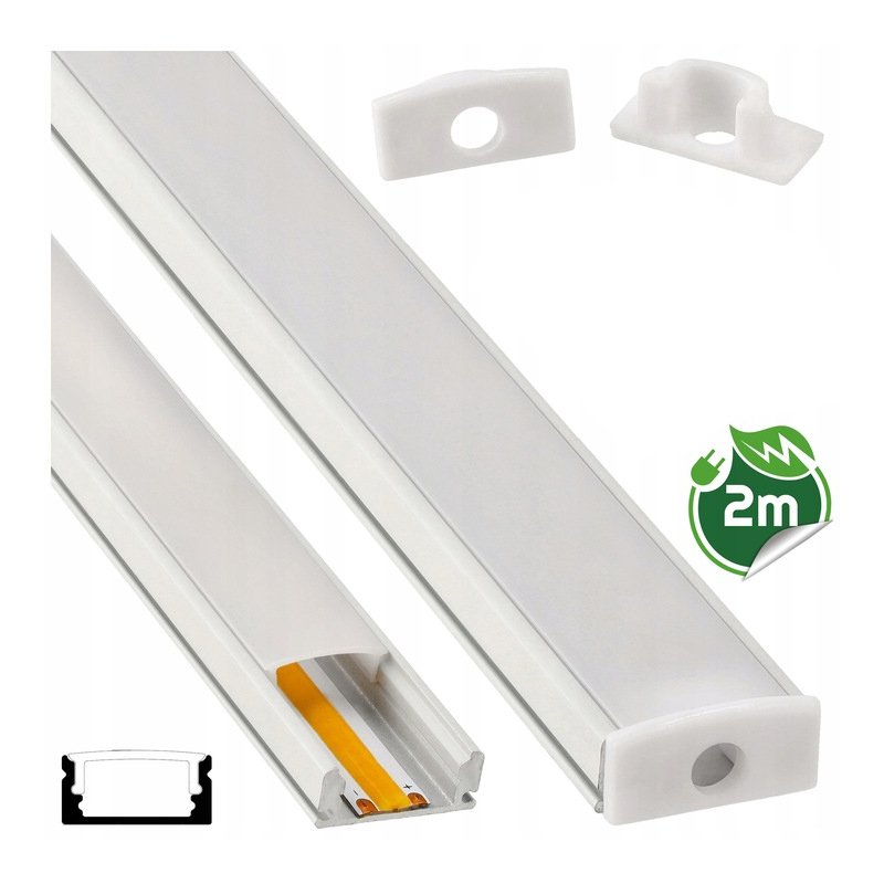 Profil ALUMINIOWY nawierzchniowy BIAŁY do taśm LED 2m + klosz mleczny
